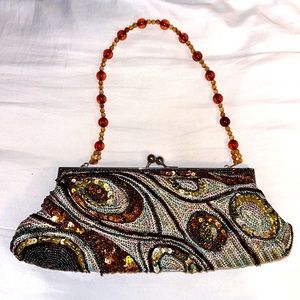 EUC- Vintage Brown Sequin Purse Clutch